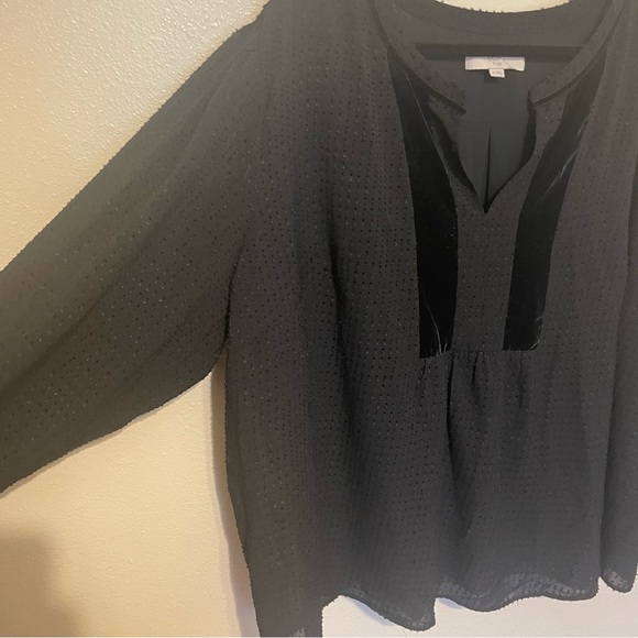LOFT Womens Blouse Black Plus Size 26 Textured Velvet Panel Long Sleeves - Picture 3 of 5